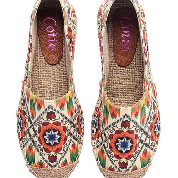 Boho Orange & Ivory Espadrille Slip Ons Shoes - Picture 3 of 4
